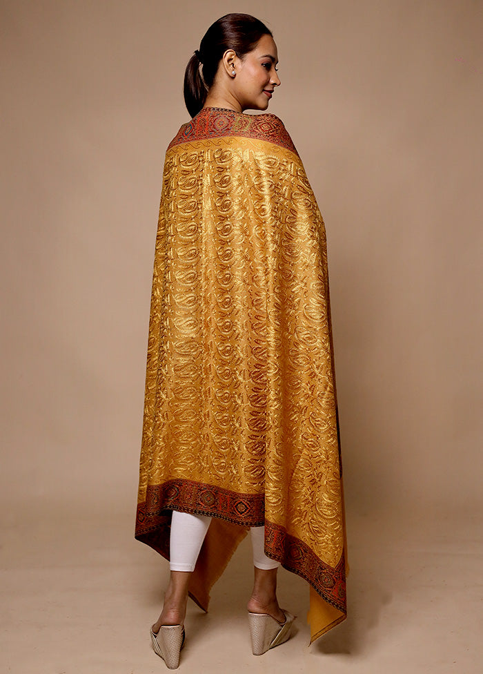 Yellow Butta Work With Zari Woven Border Shawl Real Sale Online