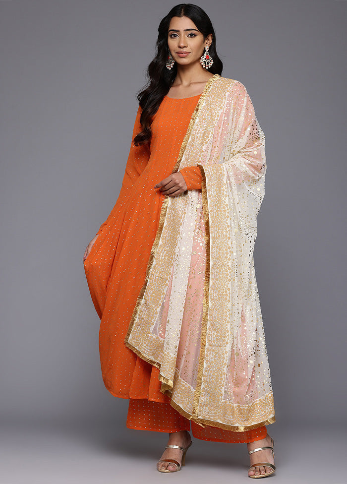 3 Pc Orange Readymade Georgette Dupatta Suit Set Free Shipping Reliable