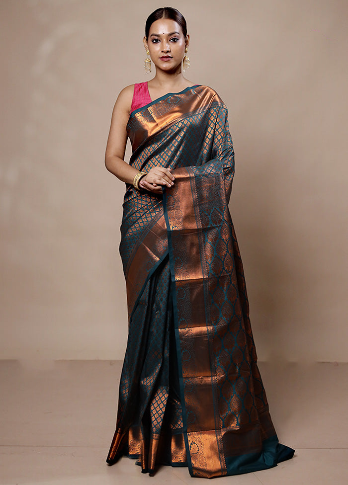 Blue Kanjivaram Silk Saree With Blouse Piece Buy Cheap Free Shipping