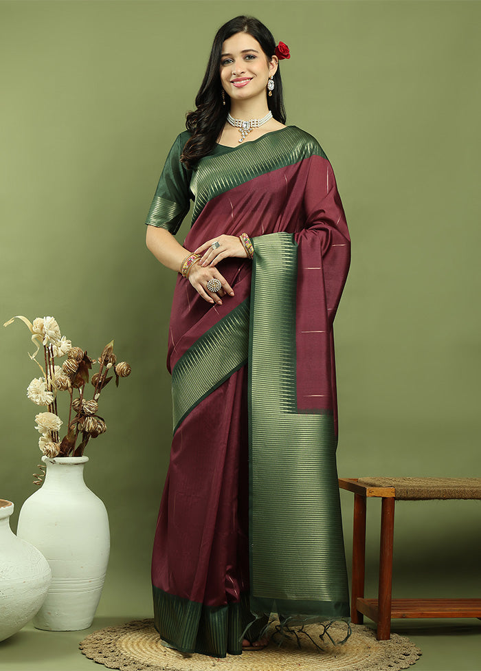 Burgundy Dupion Silk Saree With Blouse Piece Sale Purchase