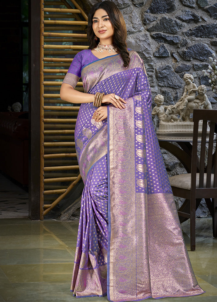 Violet Spun Silk Saree With Blouse Piece Factory Outlet Cheap Pice