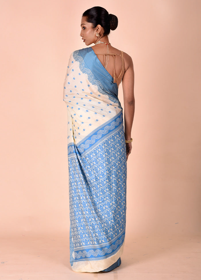 Cream Kanjivaram Silk Saree With Blouse Piece Footlocker Finishline Online