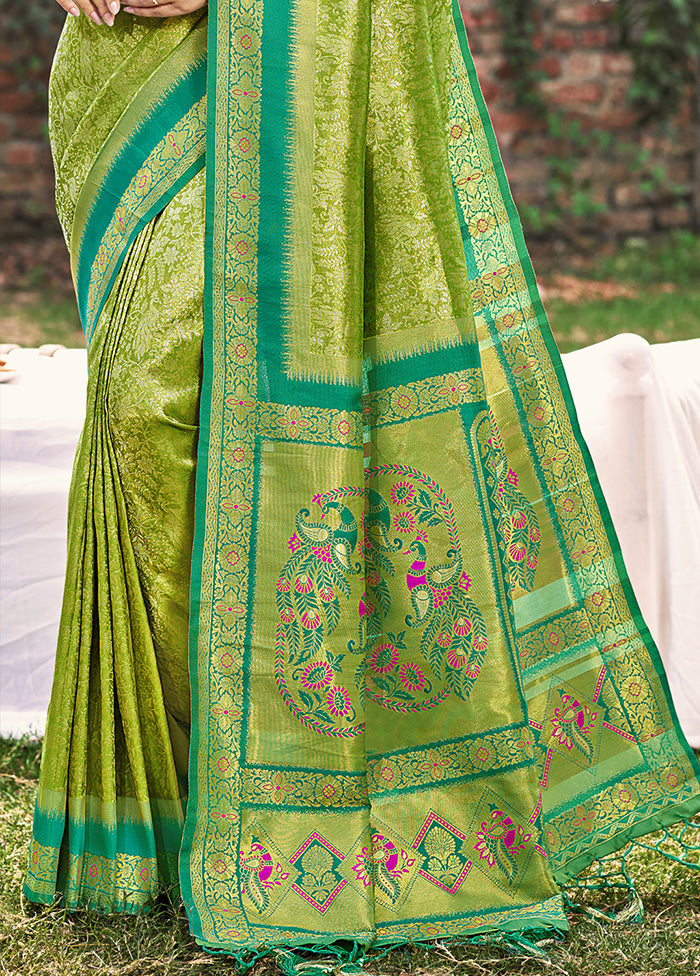 Light Green Spun Silk Saree With Blouse Piece Newest