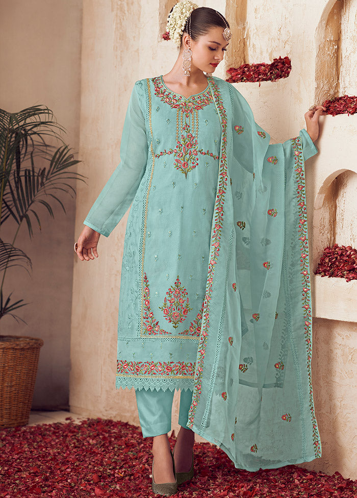 3 Pc Turquoise Unstitched Net Suit Set Discount Inexpensive