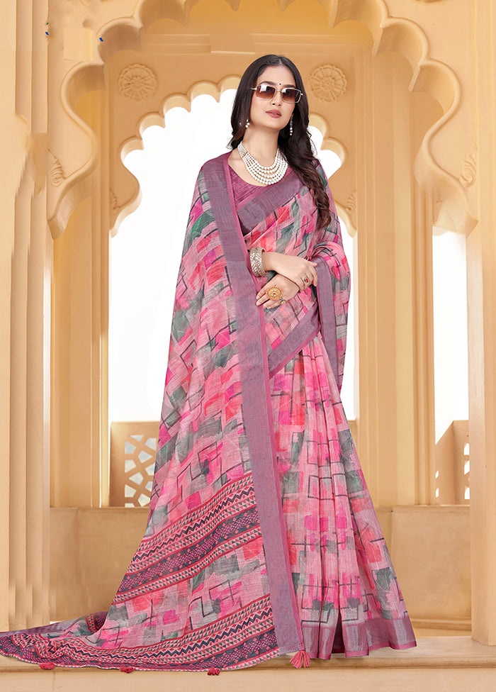 Multicolor Linen Silk Saree With Blouse Piece Recommend Online