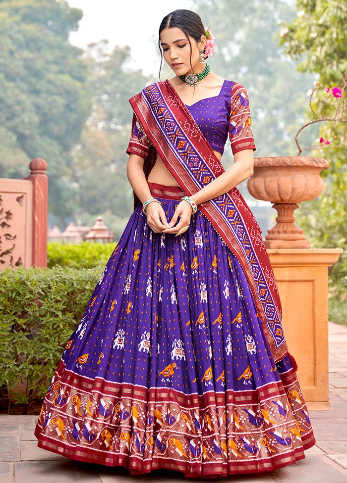 3 Pc Purple Silk Semi Stitched Lehenga Set 2025 Cheap Online