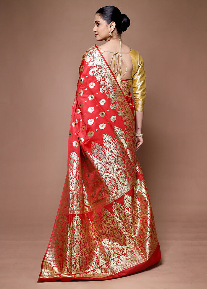 Red Banarasi Silk Saree With Blouse Piece Sale Free Shipping