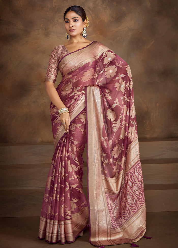 Purple Spun Silk Saree With Blouse Piece Sale Wide Range Of