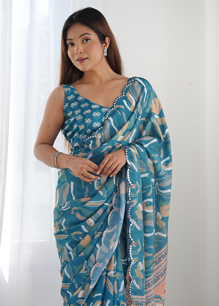 Blue Spun Silk Saree With Blouse Piece Cheap Discounts