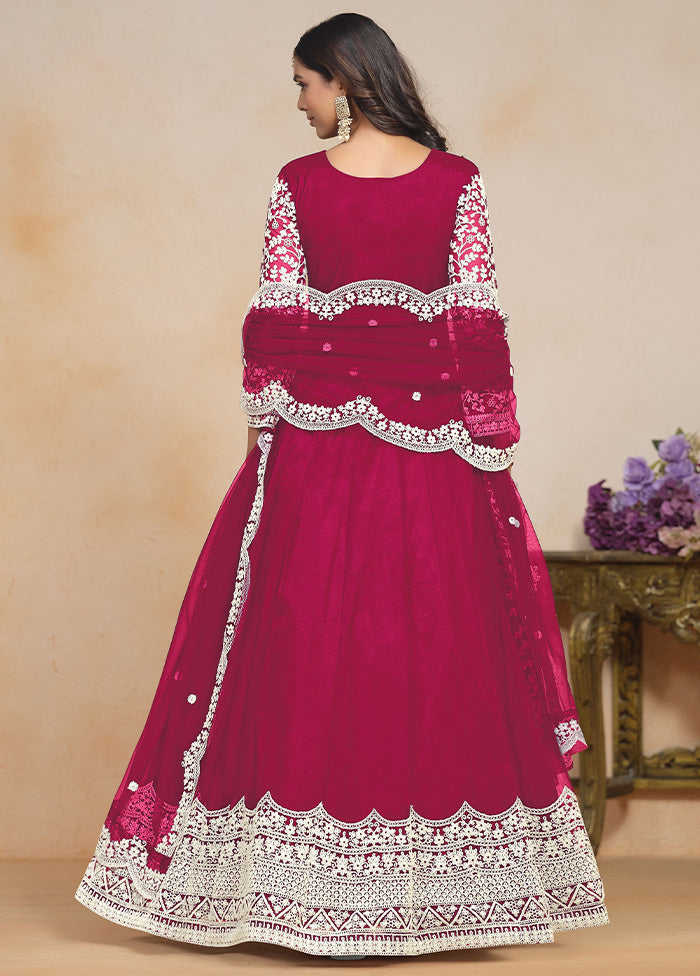 3 Pc Pink Semi Stitched Net Suit Set Pick A Best For Sale