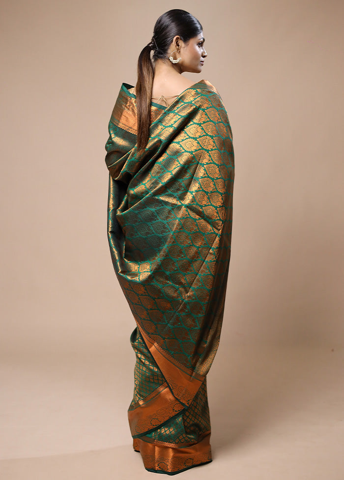 Green Kanjivaram Silk Saree With Blouse Piece Discount Fast Delivery