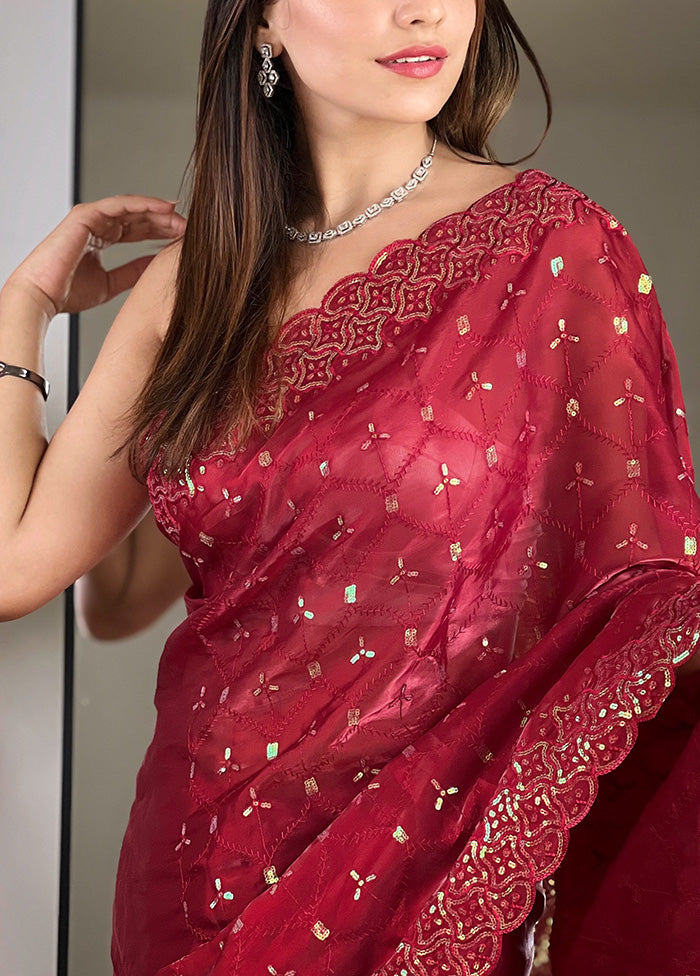 Maroon Spun Silk Saree With Blouse Piece Ebay Cheap Pice