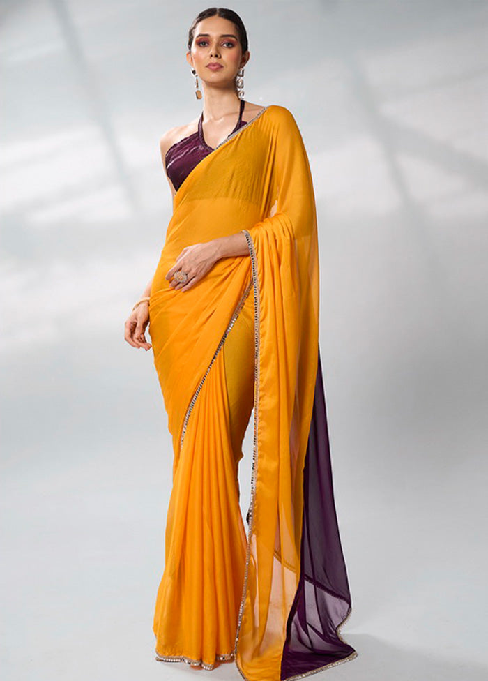 Yellow Georgette Saree With Blouse Piece Buy Cheap Outlet Locations