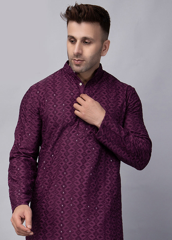 Purple Viscose Embroidered Knee Length Kurta Buy Cheap Authentic