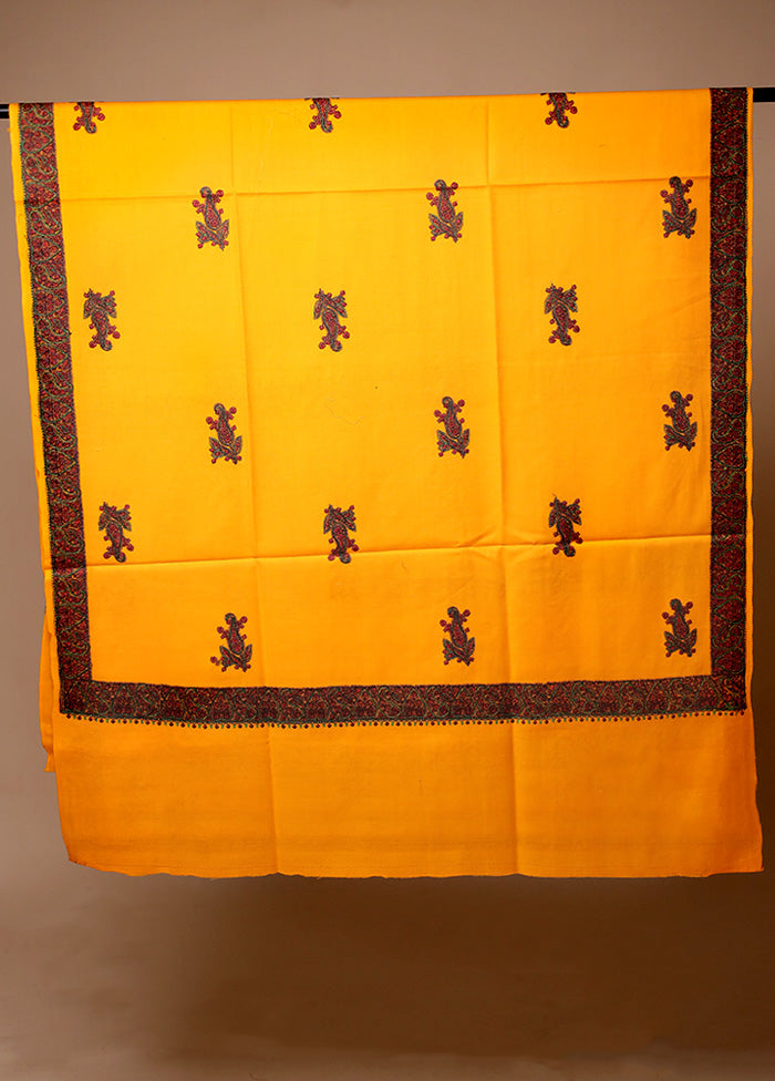 Yellow Butta Work With Zari Woven Border Shawl Cheap View