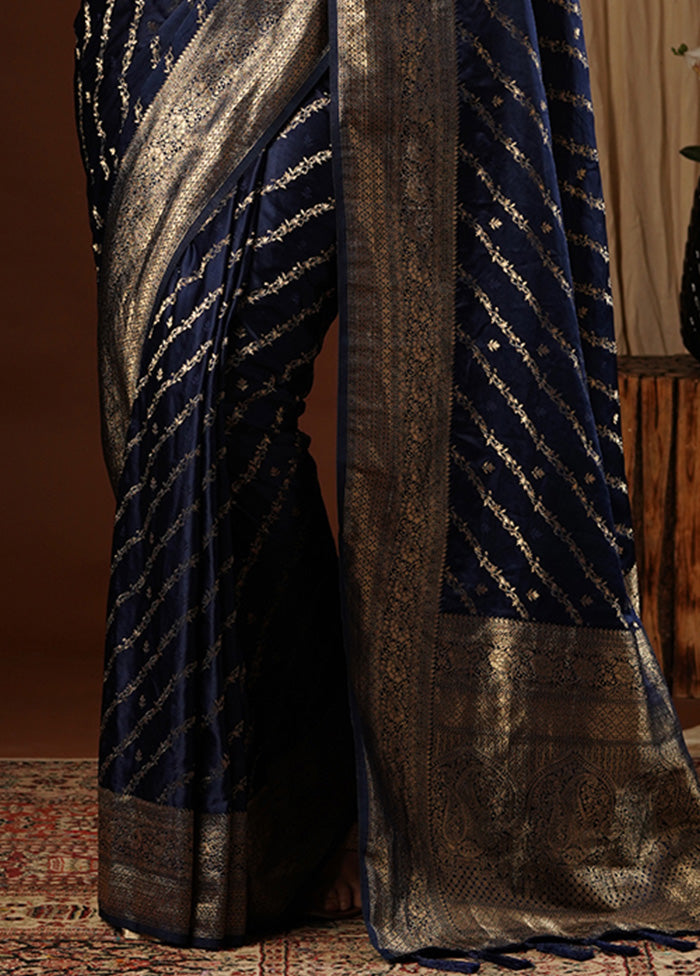 Navy Blue Satin Silk Saree With Blouse Piece Release Dates Sale Online