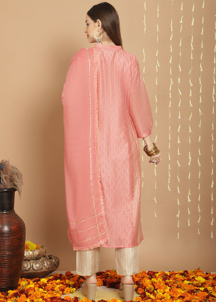 3 Pc Peach Unstitched Chanderi Suit Set Sale Tumblr