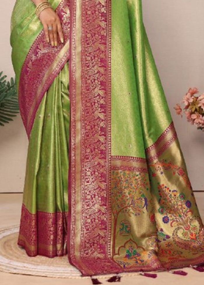 Light Green Banarasi Silk Saree With Blouse Piece Cheap Sale Visit New