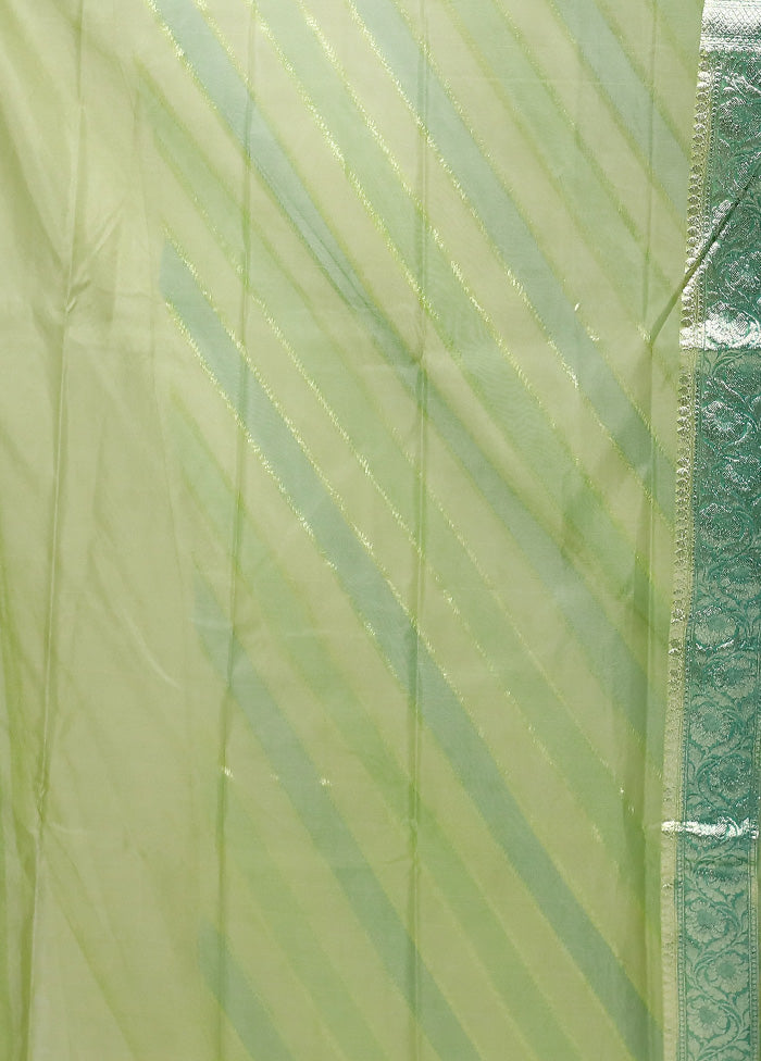 Green Organza Saree With Blouse Piece Free Shipping 100% Guaranteed