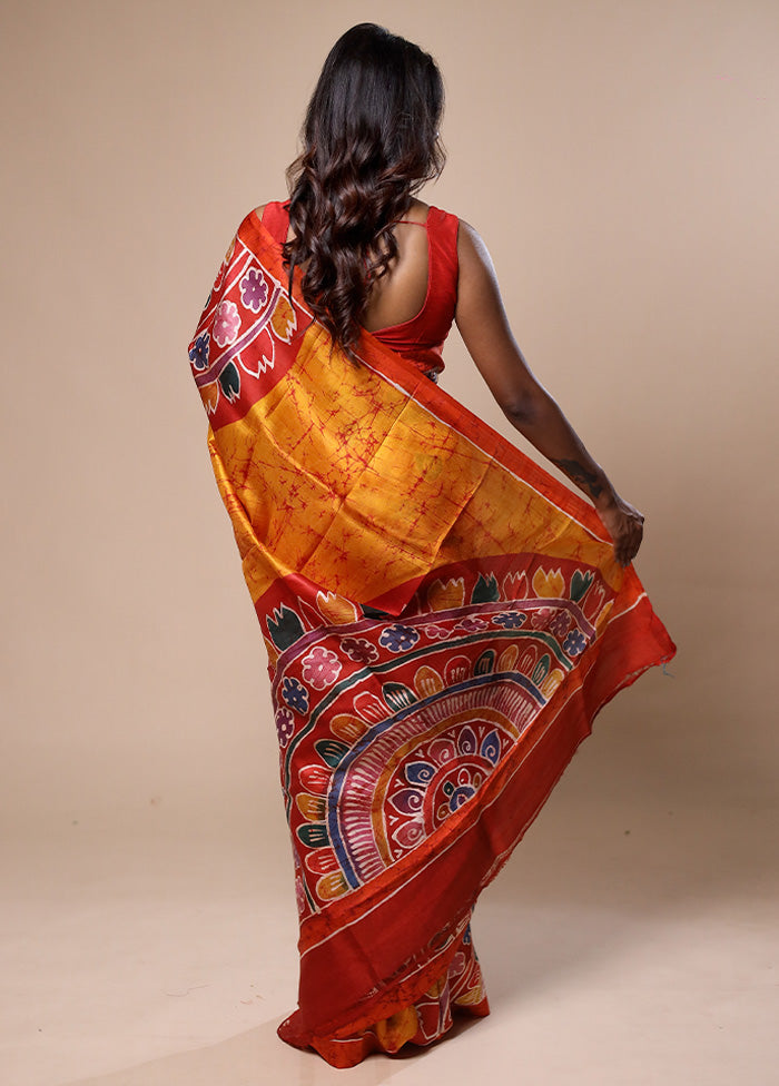 Yellow Printed Pure Silk Saree Without Blouse Piece Best Place For Sale