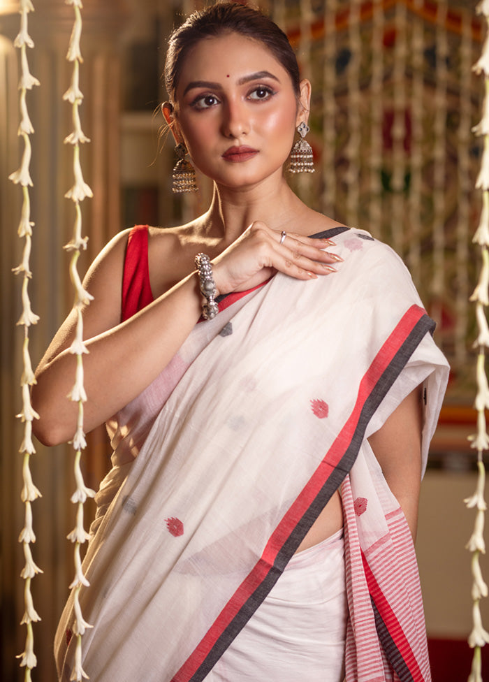 White Tant Cotton Saree With Blouse Piece Amazing Pice Cheap Online