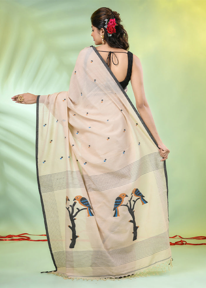 Beige Pure Cotton Saree With Blouse Piece Free Shipping The Cheapest