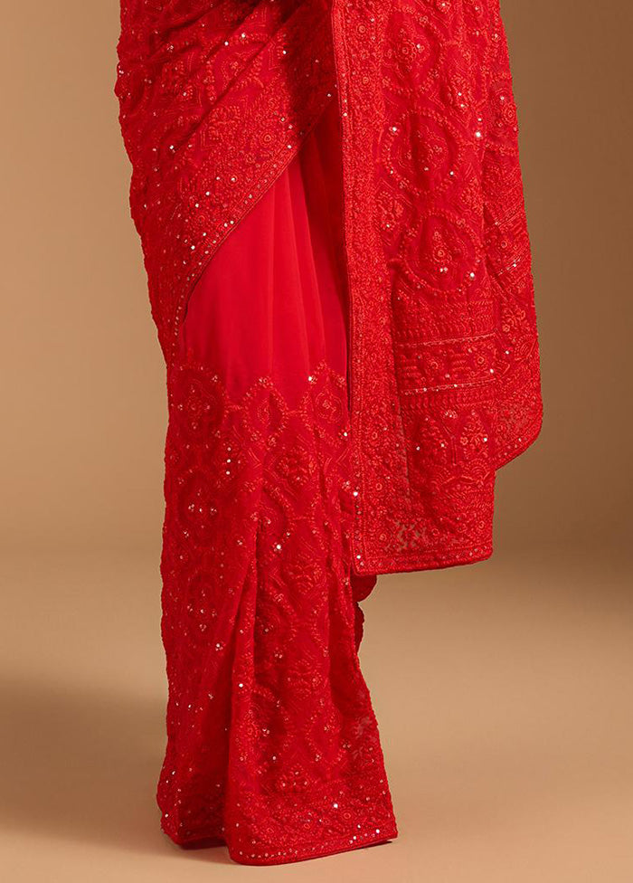 Red Spun Silk Saree With Blouse Piece In China Cheap Online