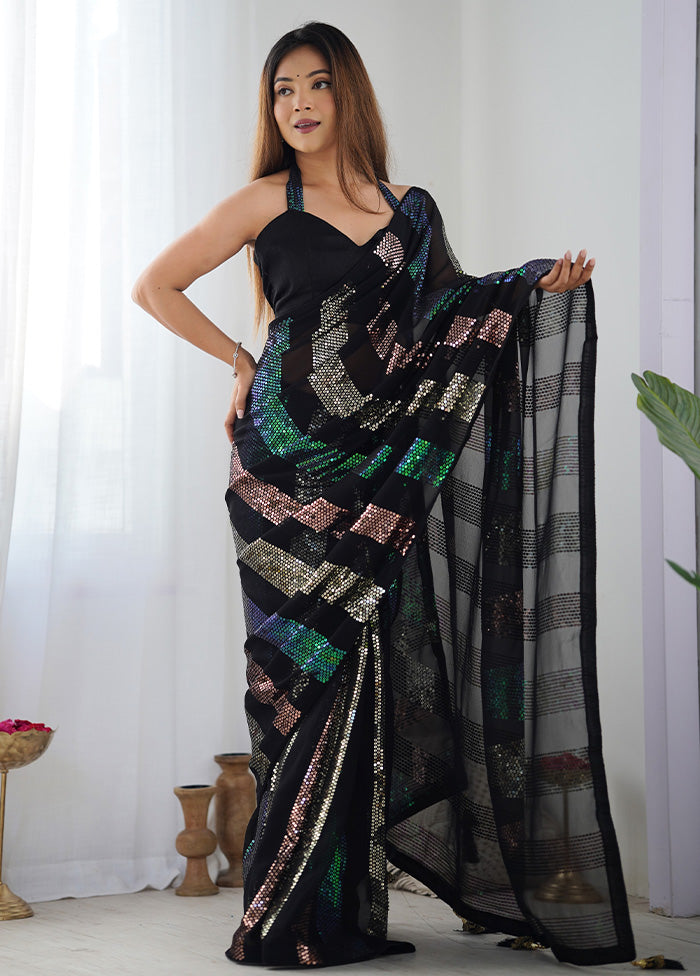 Black Georgette Saree With Blouse Piece Official For Sale