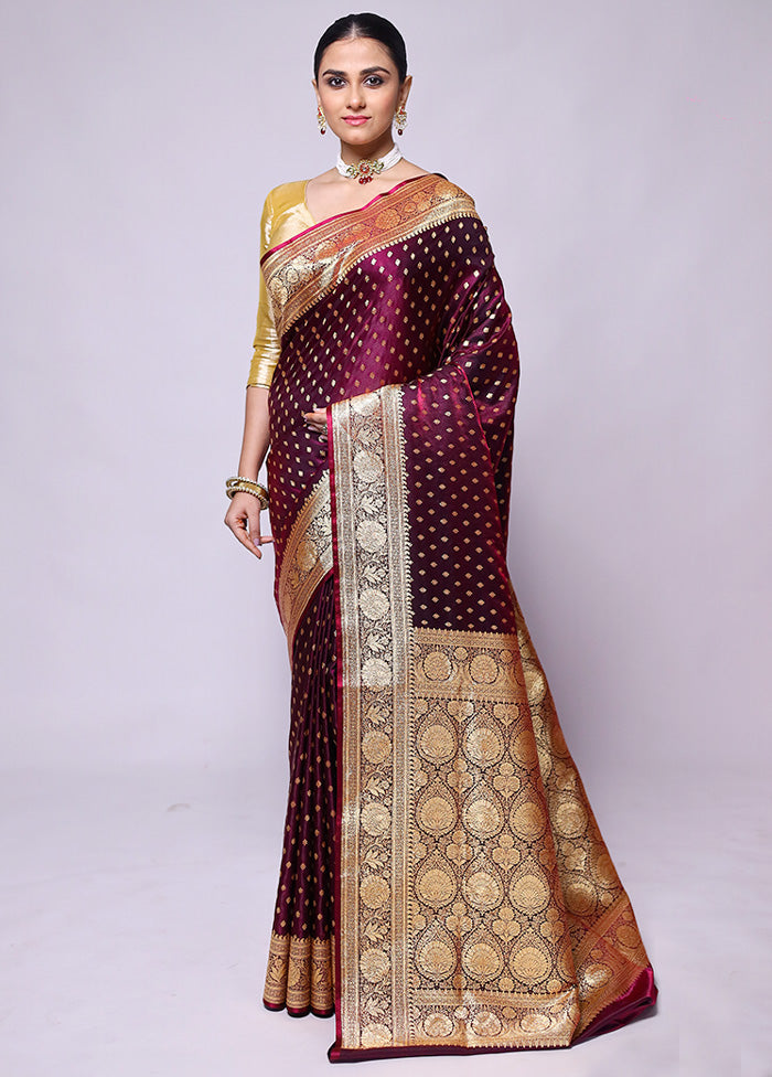 Wine Banarasi Silk Saree With Blouse Piece Outlet Recommend