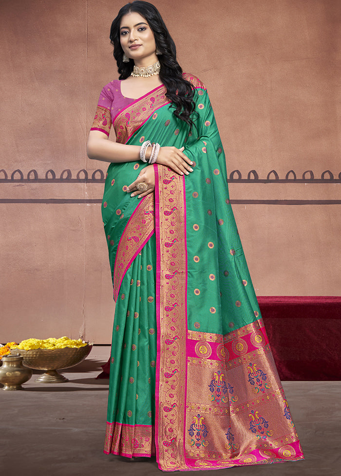 Teal Green Dupion Silk Saree With Blouse Piece Discount Latest Collections