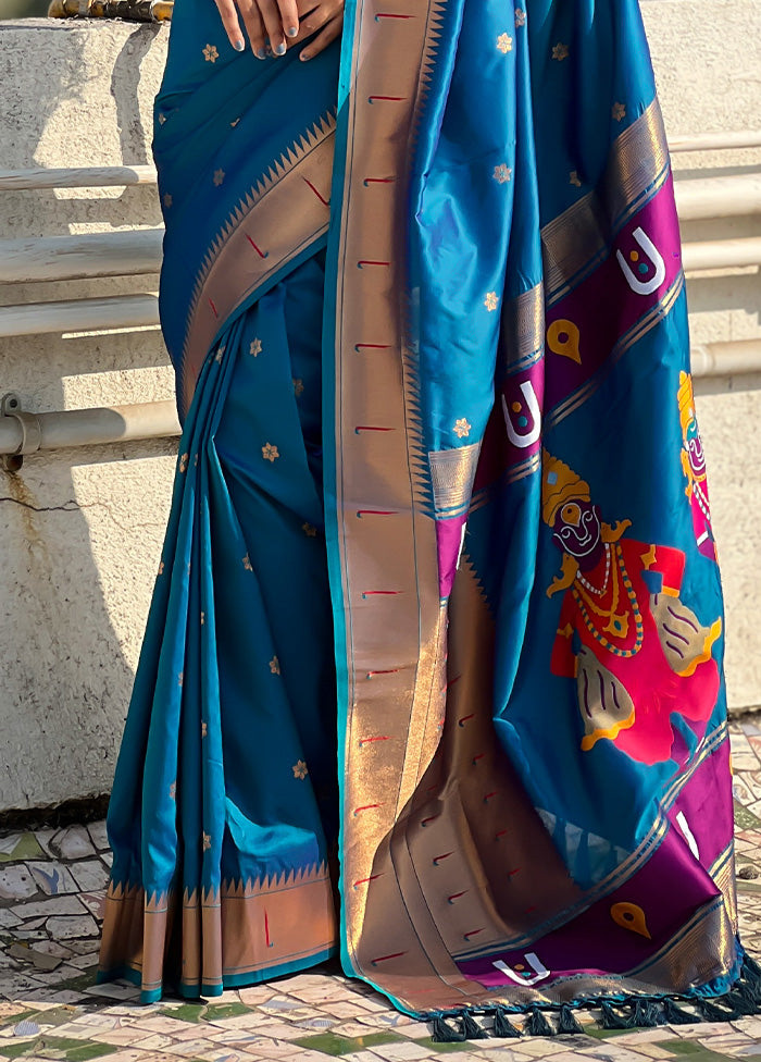 Blue Spun Silk Saree With Blouse Piece Pay With Paypal Online