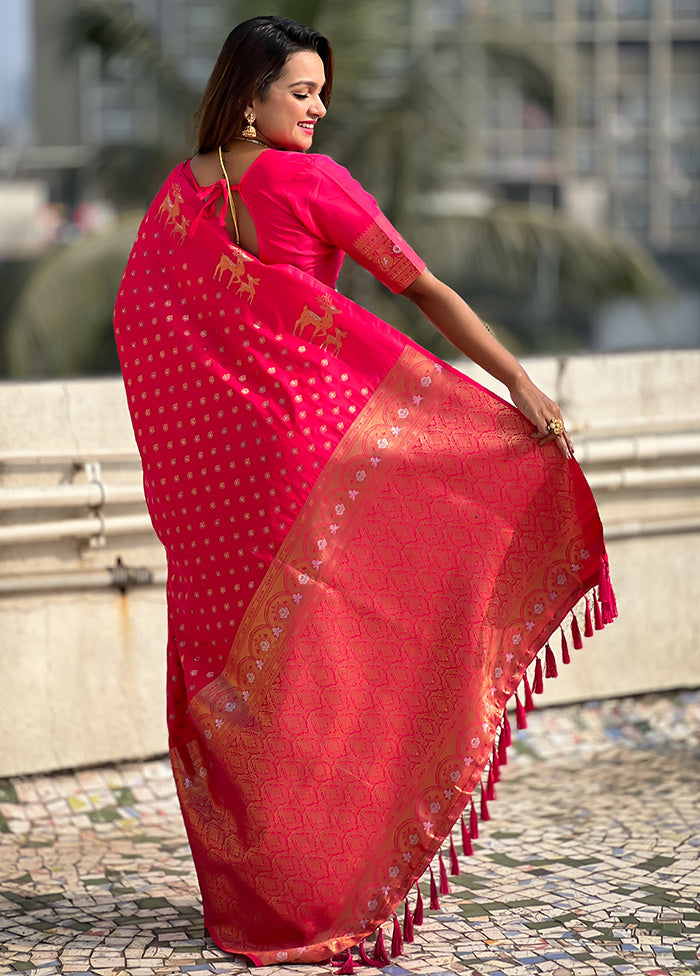 Pink Spun Silk Saree With Blouse Piece The Cheapest