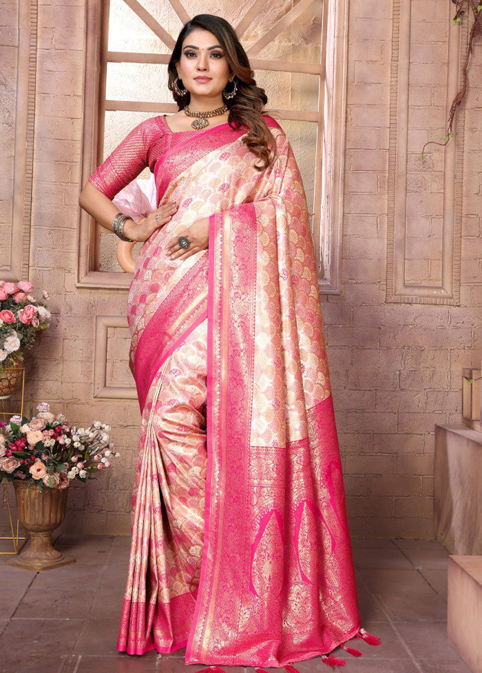 Cream Banarasi Silk Saree With Blouse Piece Big Sale