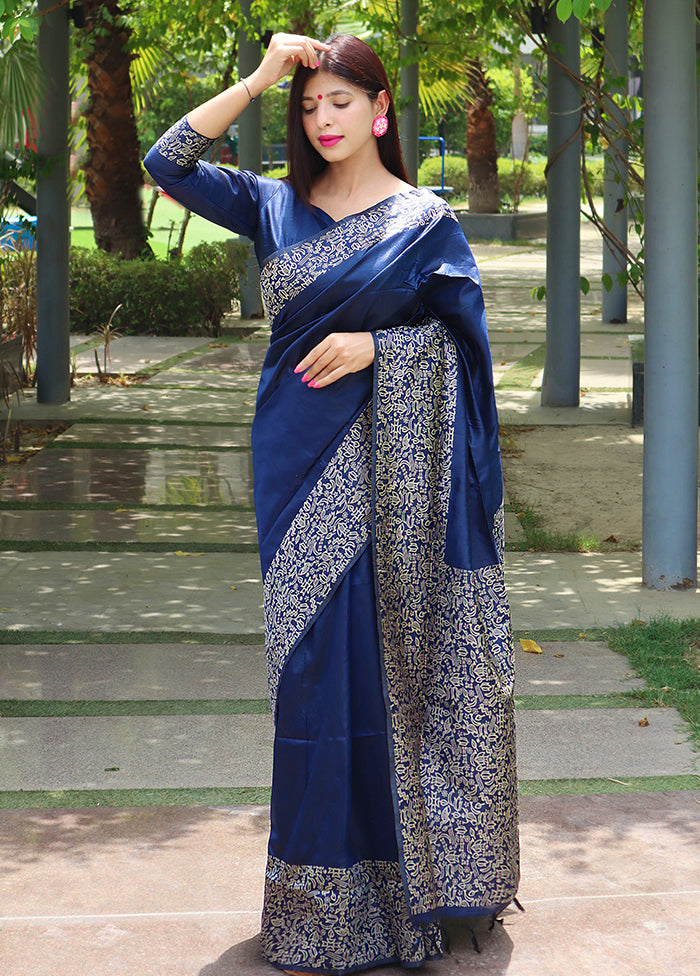 Blue Spun Silk Saree With Blouse Piece Manchester Great Sale Cheap Pice