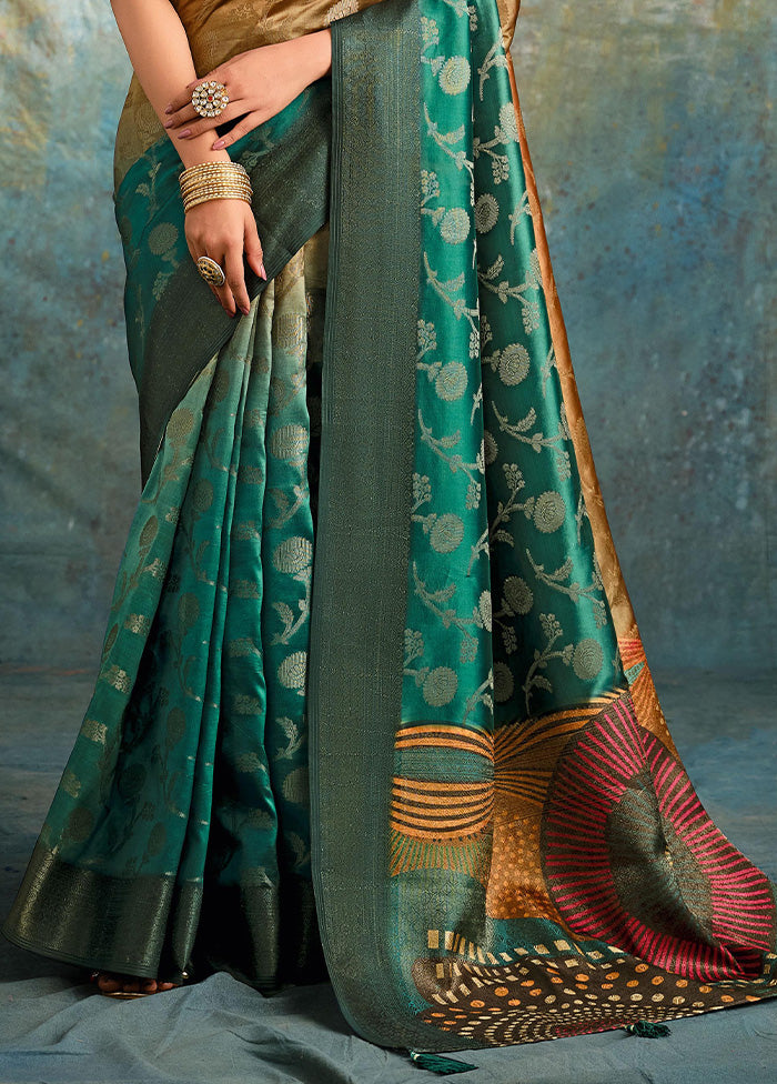 Teal Green Spun Silk Saree With Blouse Piece Top Quality Sale Online