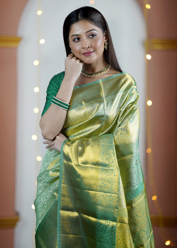 Green Handloom Kanchipuram Pure Silk Saree With Blouse Piece Free Shipping Browse