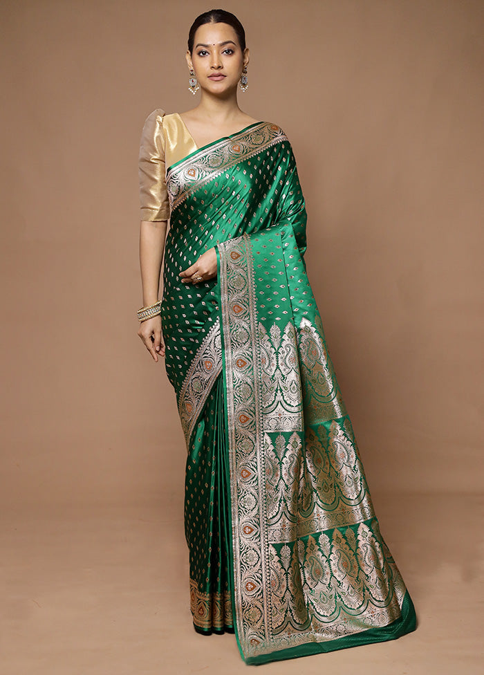 Green Banarasi Silk Saree With Blouse Piece Tumblr Cheap Online