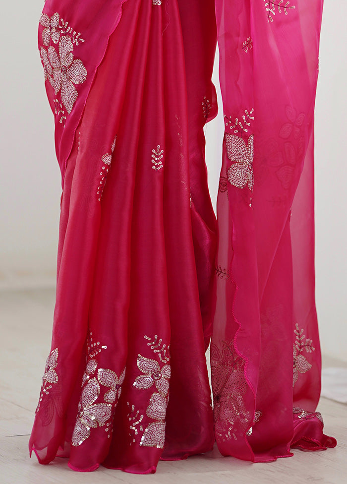 Pink Spun Silk Saree With Blouse Piece Cheap Pices Authentic