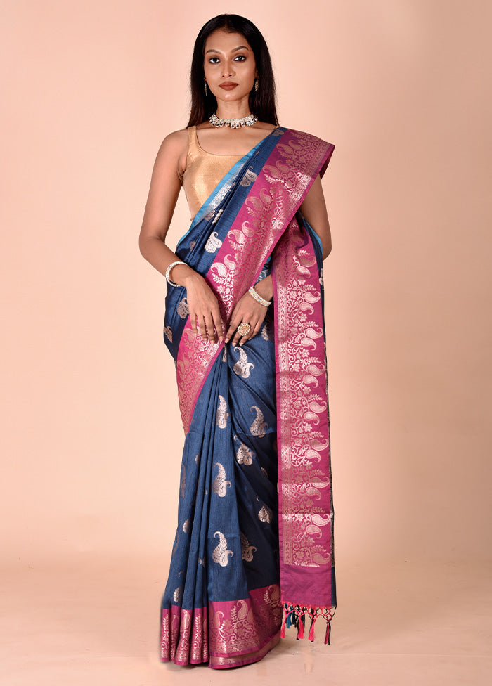 Blue Cotton Saree With Blouse Piece Wide Range Of Cheap Pice