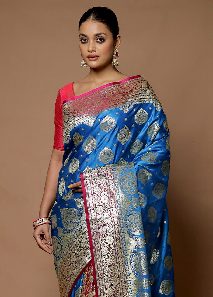 Blue Banarasi Silk Saree With Blouse Piece Clearance Eastbay