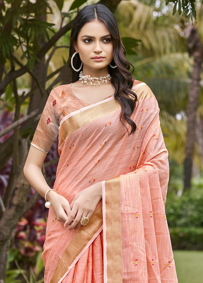 Light Pink Cotton Saree With Blouse Piece For Cheap Cheap Online