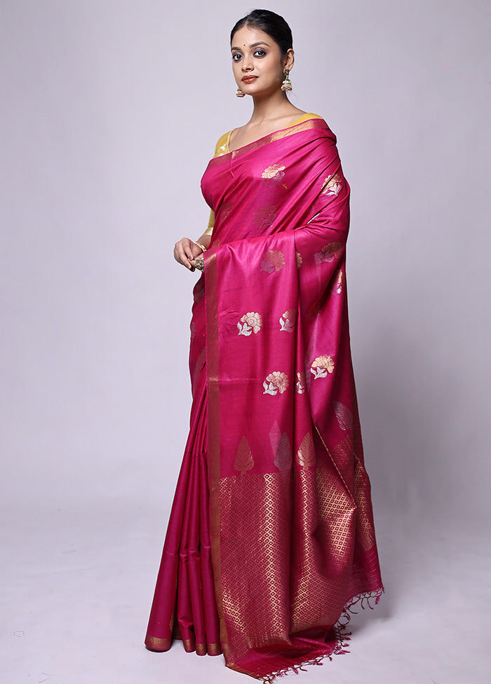 Pink Handloom Tussar Pure Silk Saree With Blouse Piece Sale 2025 Unisex