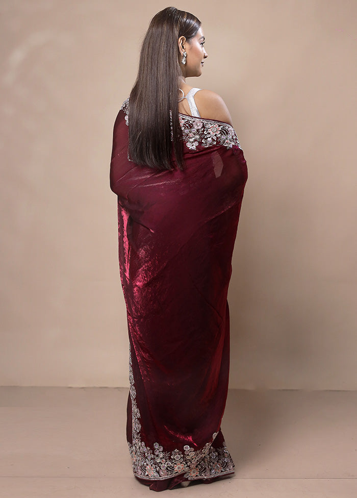 Maroon Silk Saree With Blouse Piece Big Sale Cheap Online