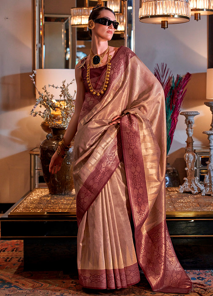 Brown Spun Silk Saree With Blouse Piece Wholesale Pice Cheap Pice