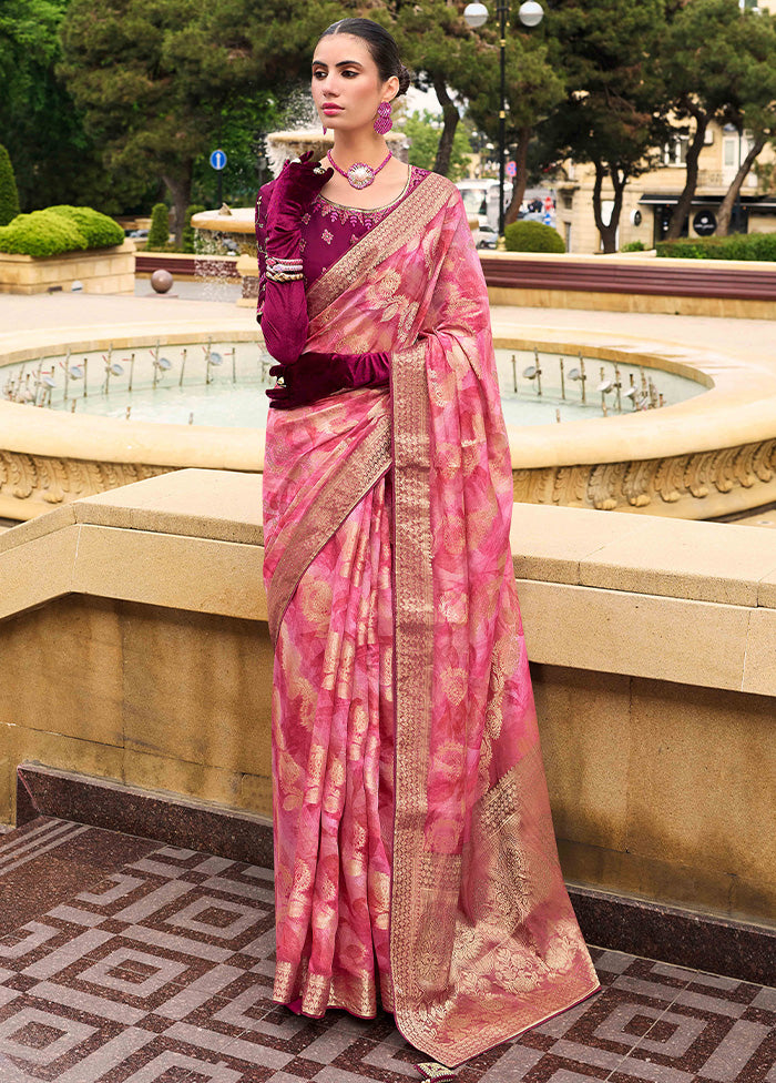 Pink Spun Silk Saree With Blouse Piece Cheap Tumblr