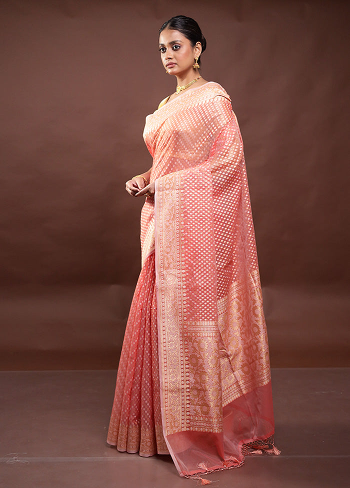 Pink Kora Silk Saree With Blouse Piece Clearance Low Shipping