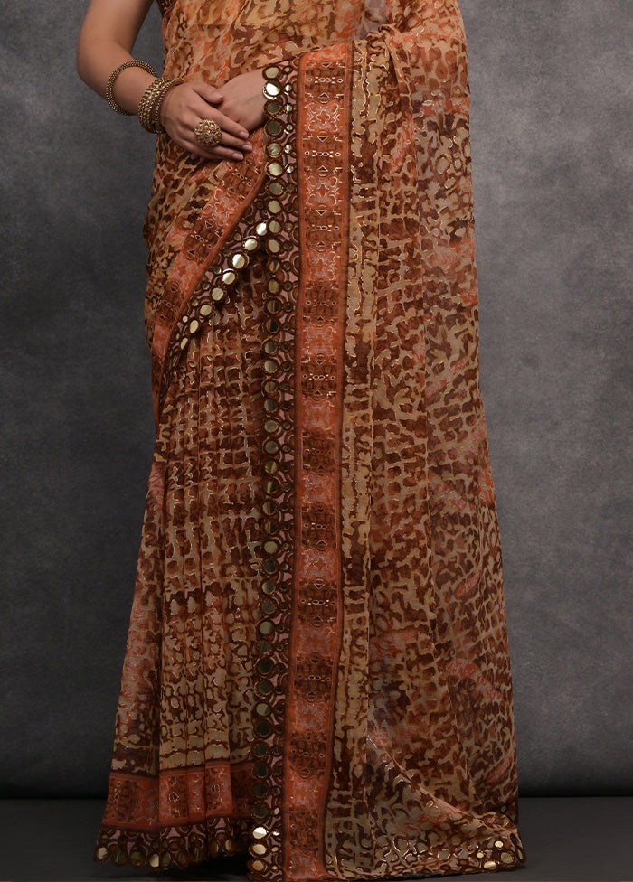 Brown Chiffon Silk Saree With Blouse Piece Clearance Choice