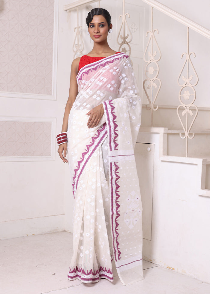 Off White Pure Cotton Texture Saree Without Blouse Piece Cheap Affordable