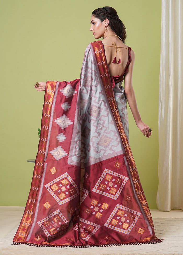 Grey Banarasi Silk Saree With Blouse Piece Latest Collections For Sale