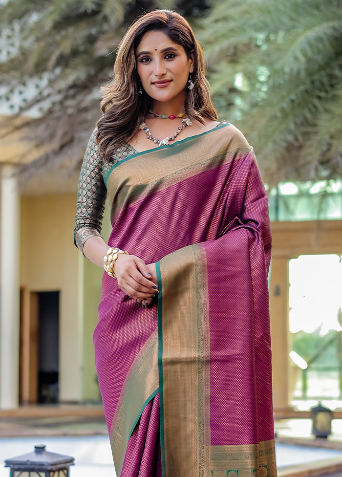 Purple Kanjivaram Silk Saree With Blouse Piece Free Shipping Shop